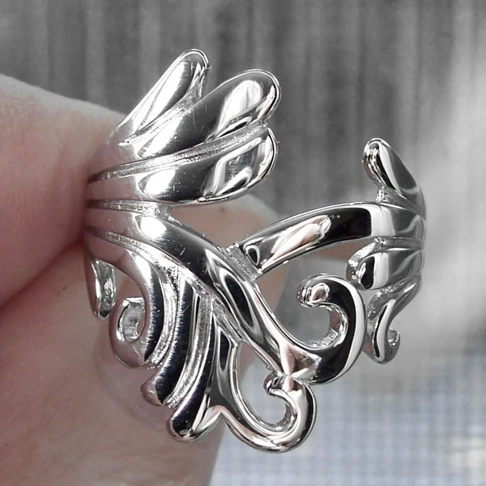 925 STERLING SILVER Waves Swirls Statement Ring - Picture 7 of 15